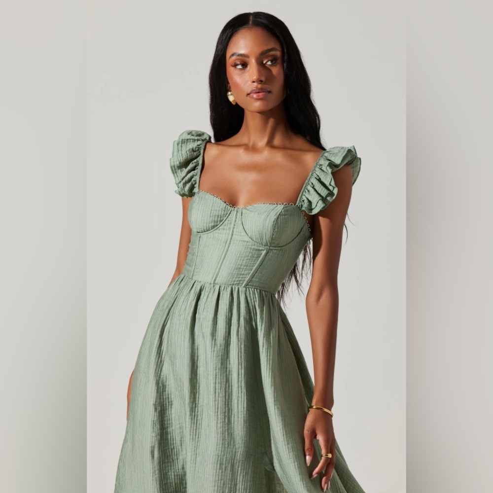 ASTR Bustier Midi Dress in Sage Green - Picture 2 of 10